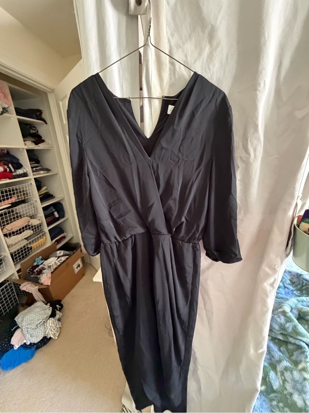Amanda Uprichard Black V-Neck Wrap Midi Dress